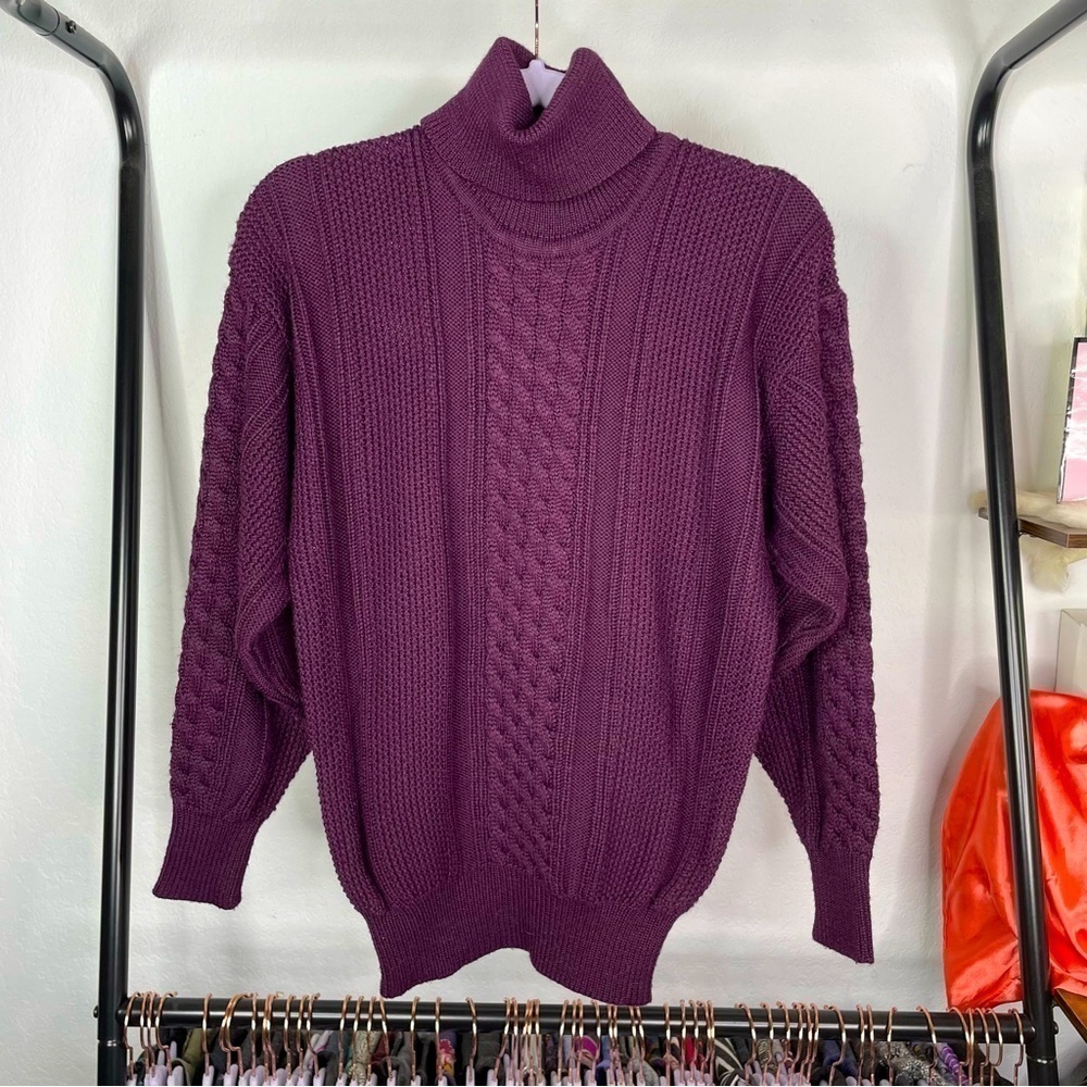 Vintage Snuggler by Kaelin Cable Knit Purple Ski Sweater